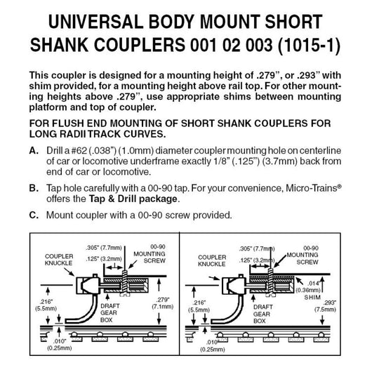 Micro-Trains, 001 02 003, N Scale, Universal Body Mount Short Shank Couplers (1015-1)