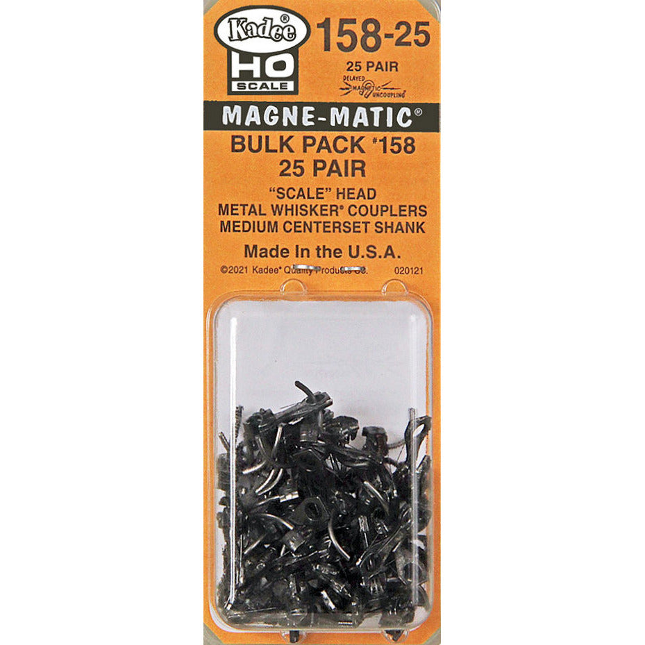 Kadee HO 158-25 Scale Whisker Metal Couplers With Medium Centerset Shank (Bulk Pack 25 Pair)