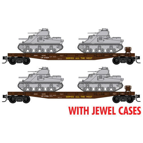 Micro-Trains, 983 02 263, N Scale,  50' Fishbelly Side Flat Cars Union Pacific Flat Car with M3 Tank Load 2-Pack