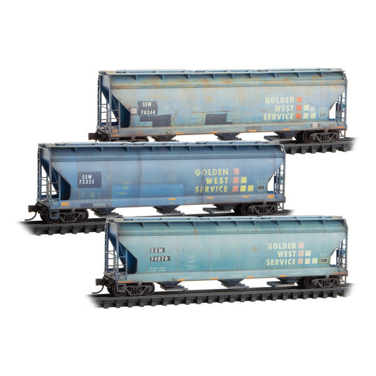 Micro-Trains, 983 05 092, N Scale, Weathered 3-Bay Covered Hopper, Union Pacific ex-SSW ex-GWS, 3-Pack