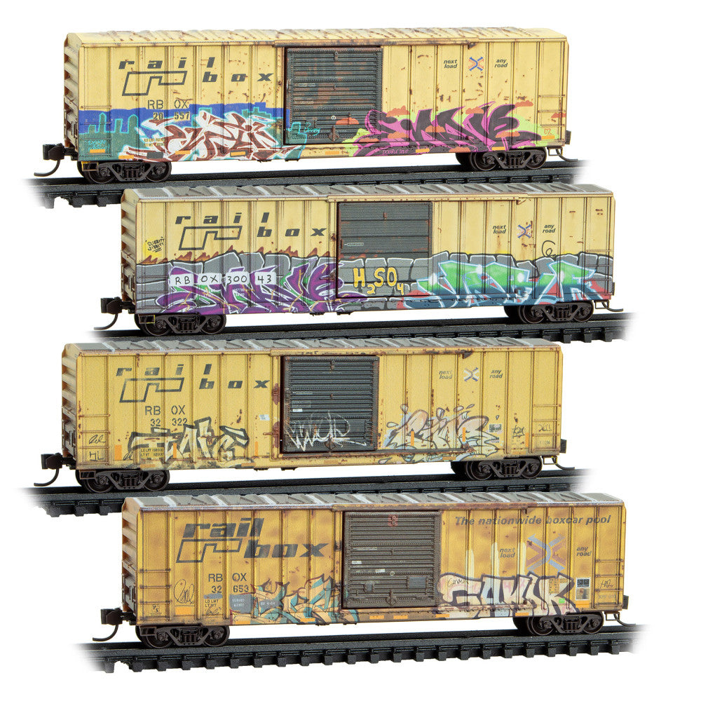 Micro-Trains, 983 05 099, N Scale, 50' Rib Side Boxcars, Weathered, 4-Pack