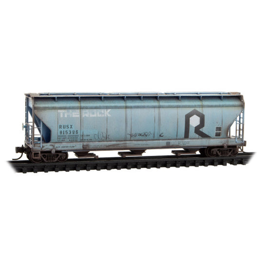 Micro-Trains, 983 05 100, N Scale, 3-Bay Covered Hoppers, First Union Rail Leasing ex-Rock Island, Weathered, 2-Pack