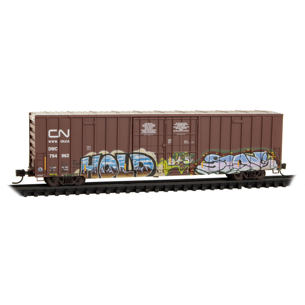 Micro-Trains, N Scale, 123 44 160, 60' Rib Side High-Cube Double Plug Box Car, Canadian National, 794962, Weathered