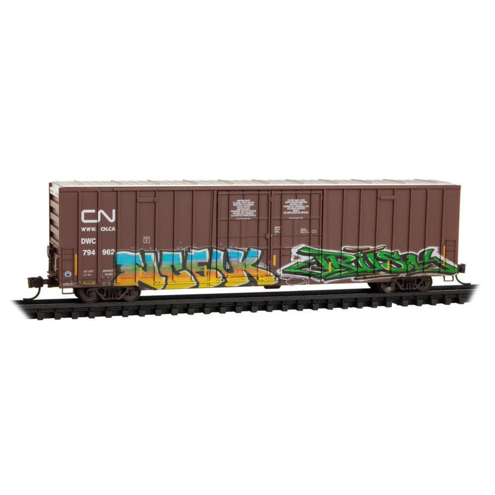 Micro-Trains, N Scale, 123 44 160, 60' Rib Side High-Cube Double Plug Box Car, Canadian National, 794962, Weathered
