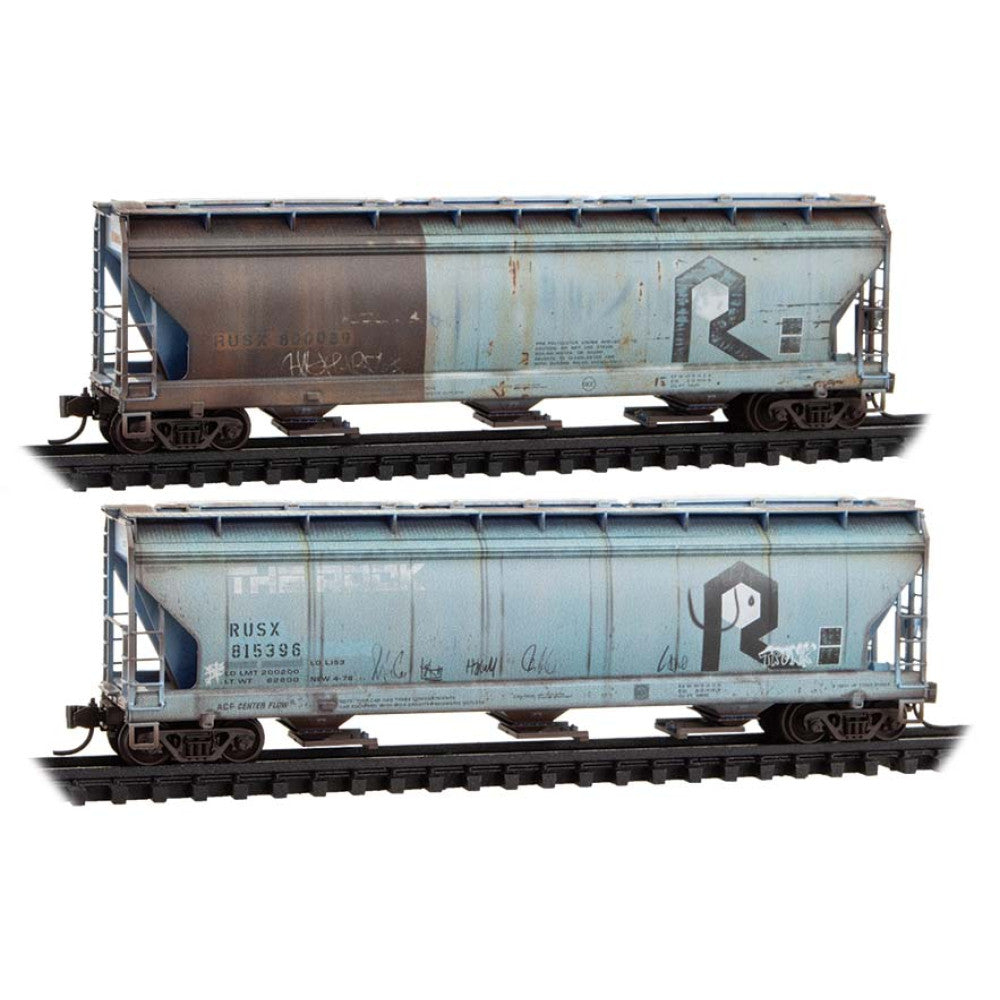Micro-Trains, 983 05 100, N Scale, 3-Bay Covered Hoppers, First Union Rail Leasing ex-Rock Island, Weathered, 2-Pack