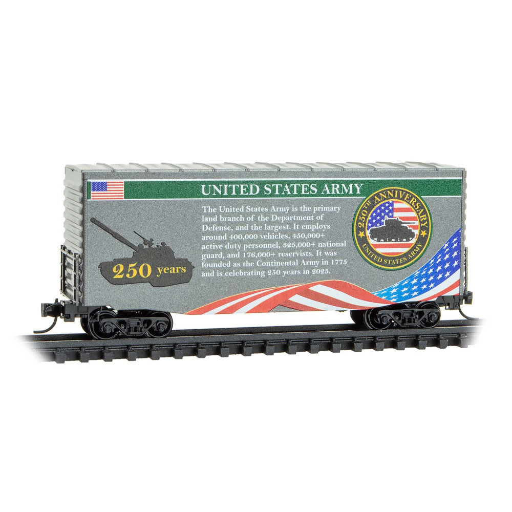 Micro-Trains, N Scale, 101 00 841, 40' Hy-Cube Box Car With Single Door, U.S. Army Anniversary