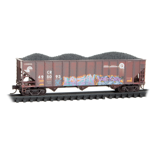 Micro-Trains, N Scale, 983 05 103, 100-Ton 3-Bay Open Hopper, Conrail, Weathered, 3-Pack