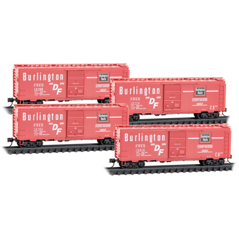 Micro-Trains, 983 00 240, N Scale, Chicago, Burlington and Quincy 4-Car Runner Pack #240