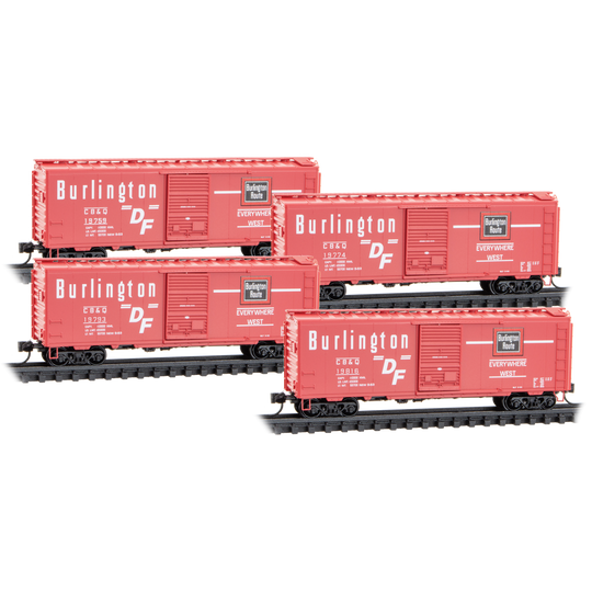 Micro-Trains, 983 00 240, N Scale, Chicago, Burlington and Quincy 4-Car Runner Pack #240