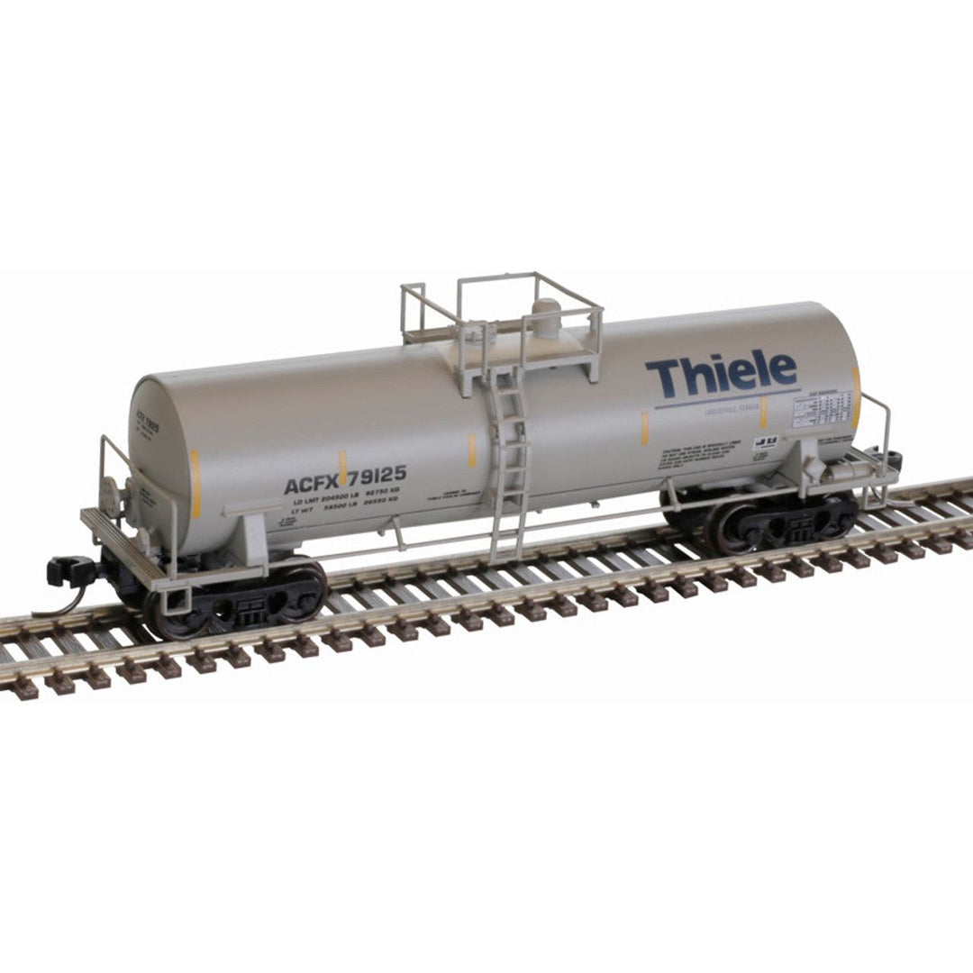 Atlas 50006162 (gray, blue, yellow conspicuity marks) ACF 14,000 Gallon Kaolin Tank Car N Scale,  ACFX Thiele Kaolin #79135