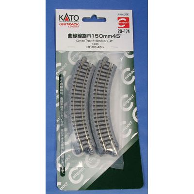 Kato, N, 20-174, 6", Radius Curve 45-Degree Section, (4-Pack)