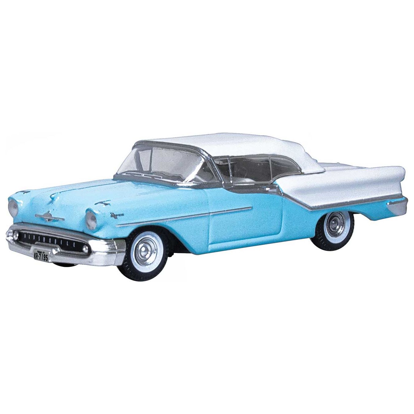 Oxford Diecast, 87OC57002, HO Scale, 1957 Oldsmobile 88 Convertible - Top Up Banff Blue, Alcan White