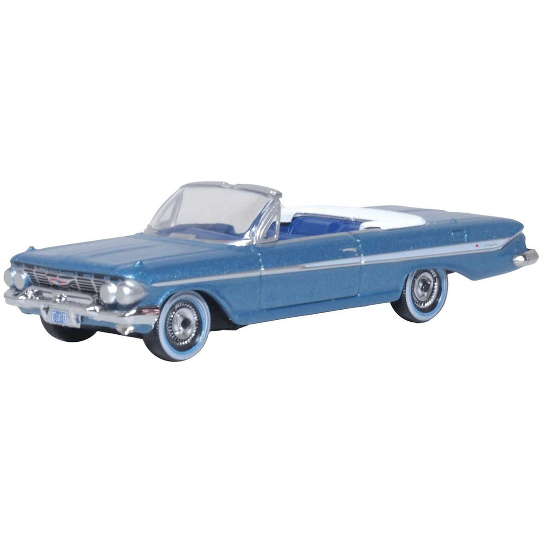 Oxford Diecast, 87CI61006, HO Scale, 1961 Chevrolet Impala, Top Down Jewel Blue, White