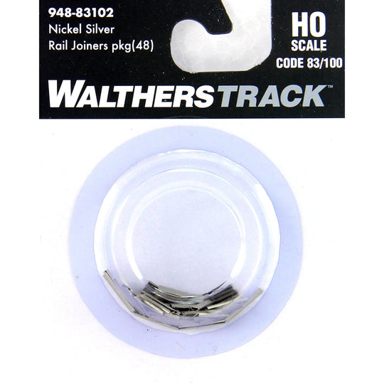Walthers Track, HO Scale,  948-83102, Nickel Silver Rail Joiners, For Codes 83/100 Track (48)