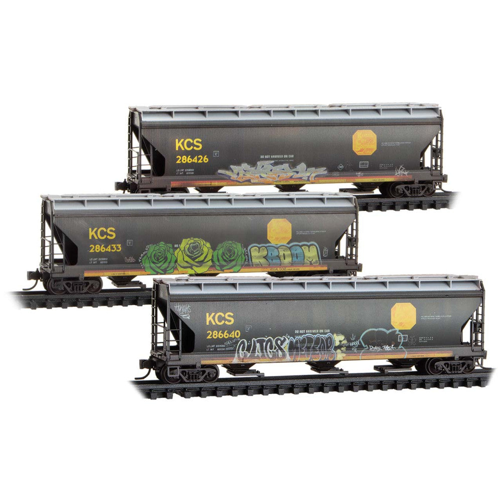 Micro-Trains, 983 05 097, N Scale, 3-Bay Covered Hoppers, KCS, Weathered, 3-Pack