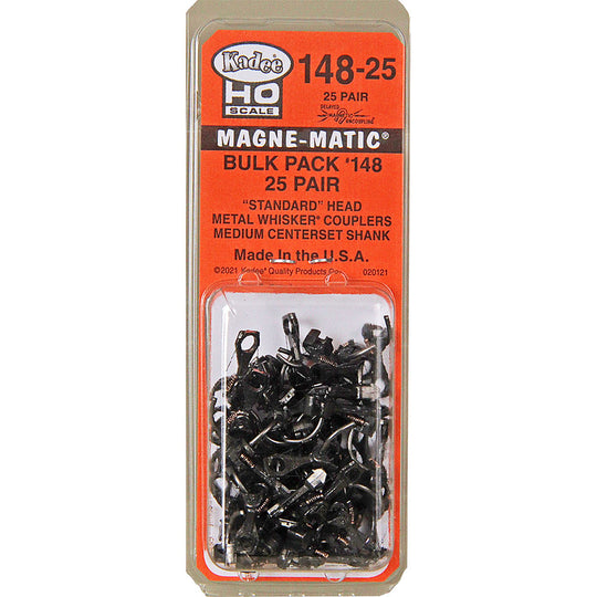 Kadee, HO Scale, 148-25, "Standard" Head, Metal WHISKER Couplers, Medium Centerset Shank, 25 Pair