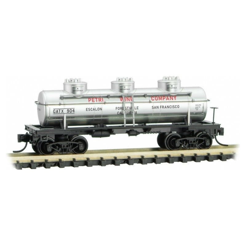 Micro-Trains, N Scale, 06600130, 3 Dome Tank Car, Grape to Glass Series, 'Petri Wine Co.' Rd, # 904, Car #8