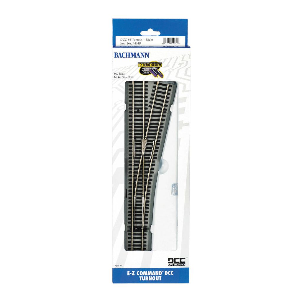 Bachmann, 44140, HO Scale, Nickel Silver EZ Track Command, #4 Right Hand Turnout (DCC On Board)