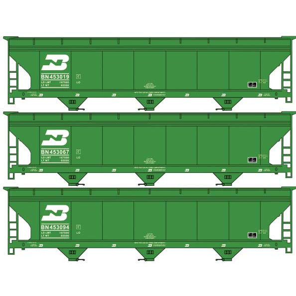 Accurail, HO Scale, 8146, 3-Bay ACF Covered Hopper Cars, Burlington Northern, (3-Pack), (HO Scale Kit)
