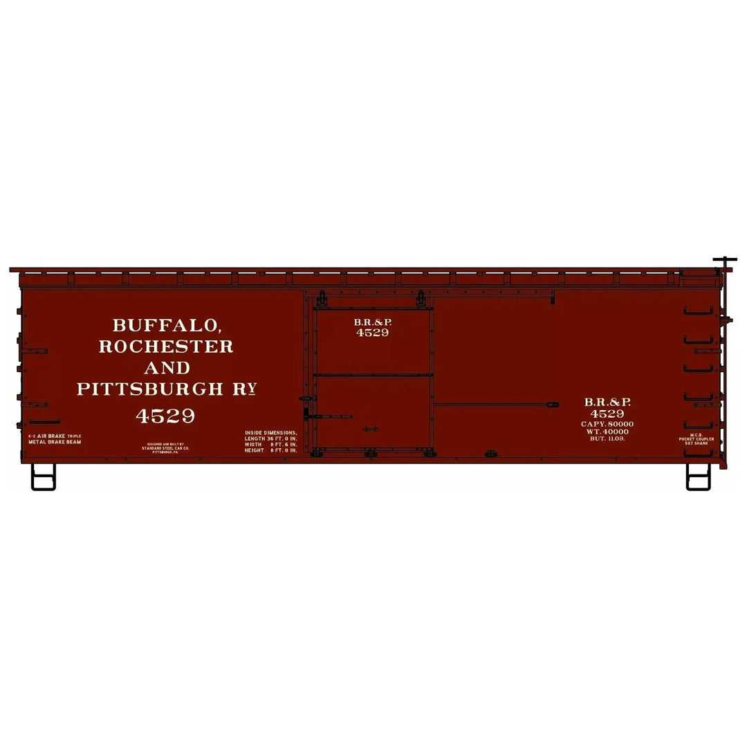 Accurail, 1716, HO Scale, 36' Double Sheath Wood Boxcar, Buffalo Rochester And Pittsburgh, #4529, (HO Scale Kit)