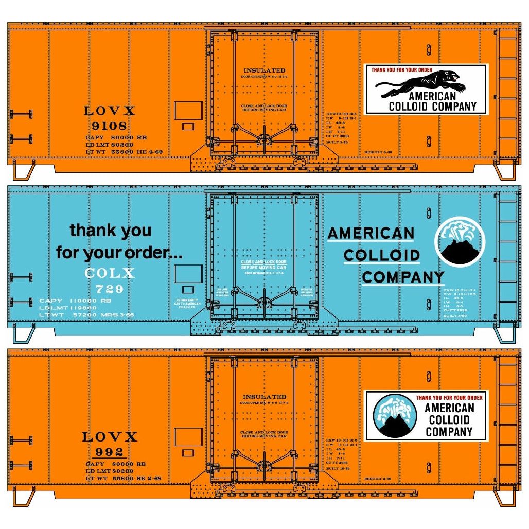 Accurail, 8141, HO Scale, 40' Insulated Steel Box Car Kits, American Colloid Company, (3-Pack), (HO Scale Kit)