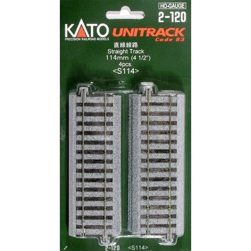 Kato, 2-120, HO Scale, Unitrack, 114mm 4-1/2", Straight, (4 Pieces)