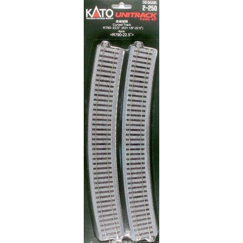 Kato, HO Scale, 2-250, Unitrack, R790mm 31-1/8" Radius Curve 22.5-Degree, (4)