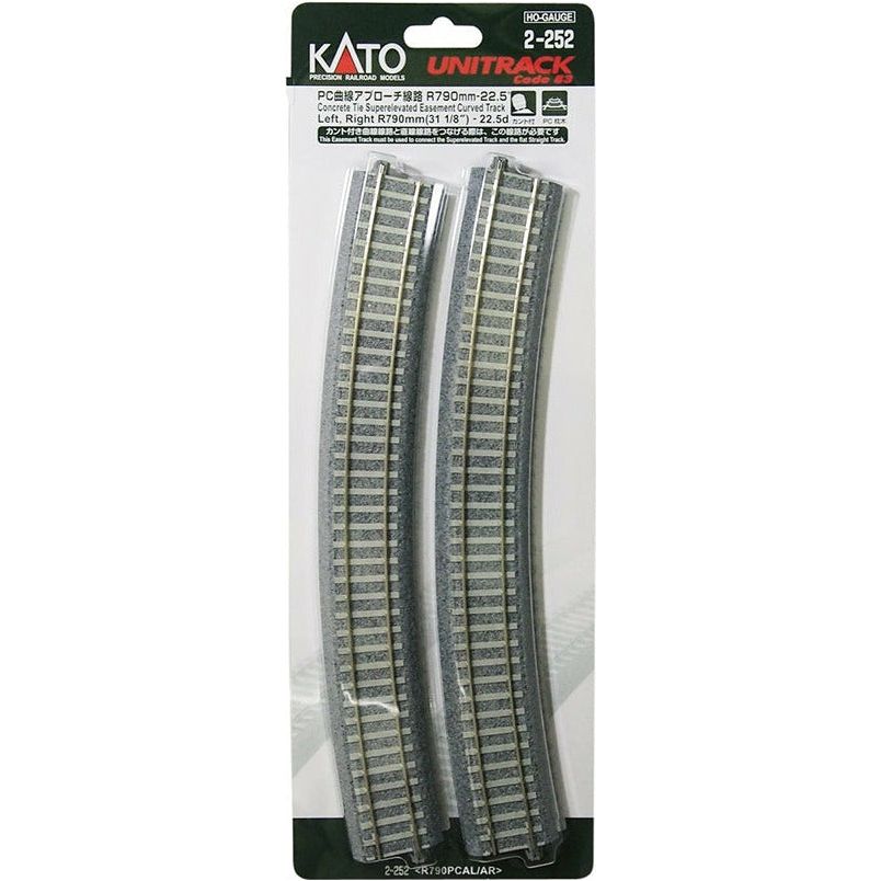 Kato, 2-252, HO Scale, Unitrack, R790mm 31-1/8", Concrete Tie Superelevated Easement Curved Track, 22.5-Degree
