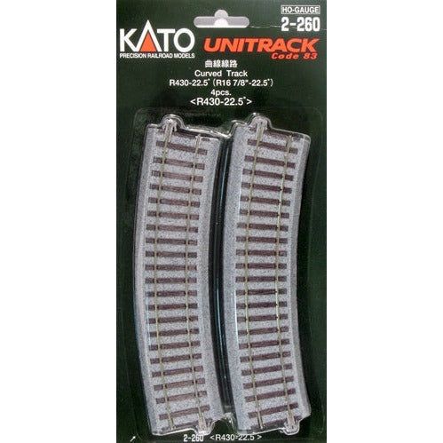 Kato, HO Scale, 2-260, Unitrack, R430mm 16-7/8" Radius Curve 22.5-Degree Curve 22.5-Degree, (4)