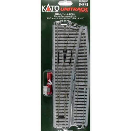 Kato, 2-861, HO Scale, Unitrack #6, 492mm (19 3/8"), Remote Right Turnout With 867mm (34 1/8") Radius Curve