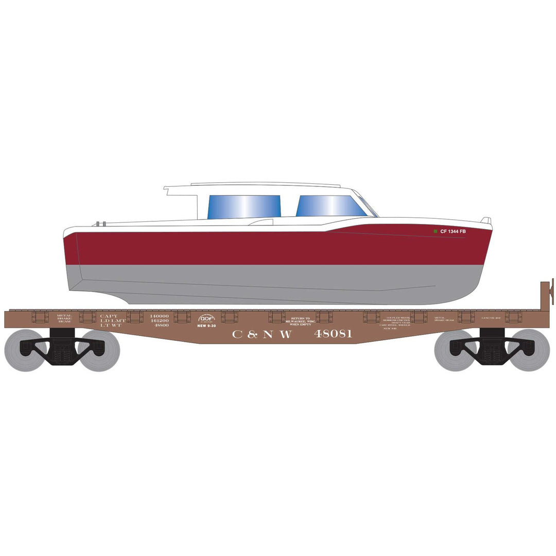 Roundhouse, HO Scale, RND1028, 40' Flat Car with Red Boat, Chicago and North Western, #48081