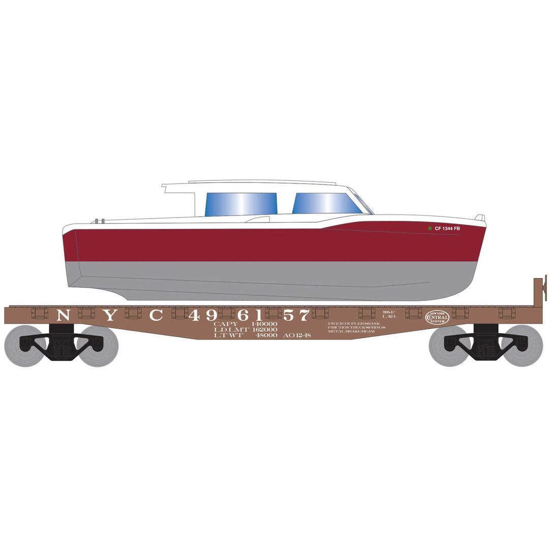 Roundhouse, HO Scale, RND1050, 40' Flat Car with Red Boat, NYC, #496157