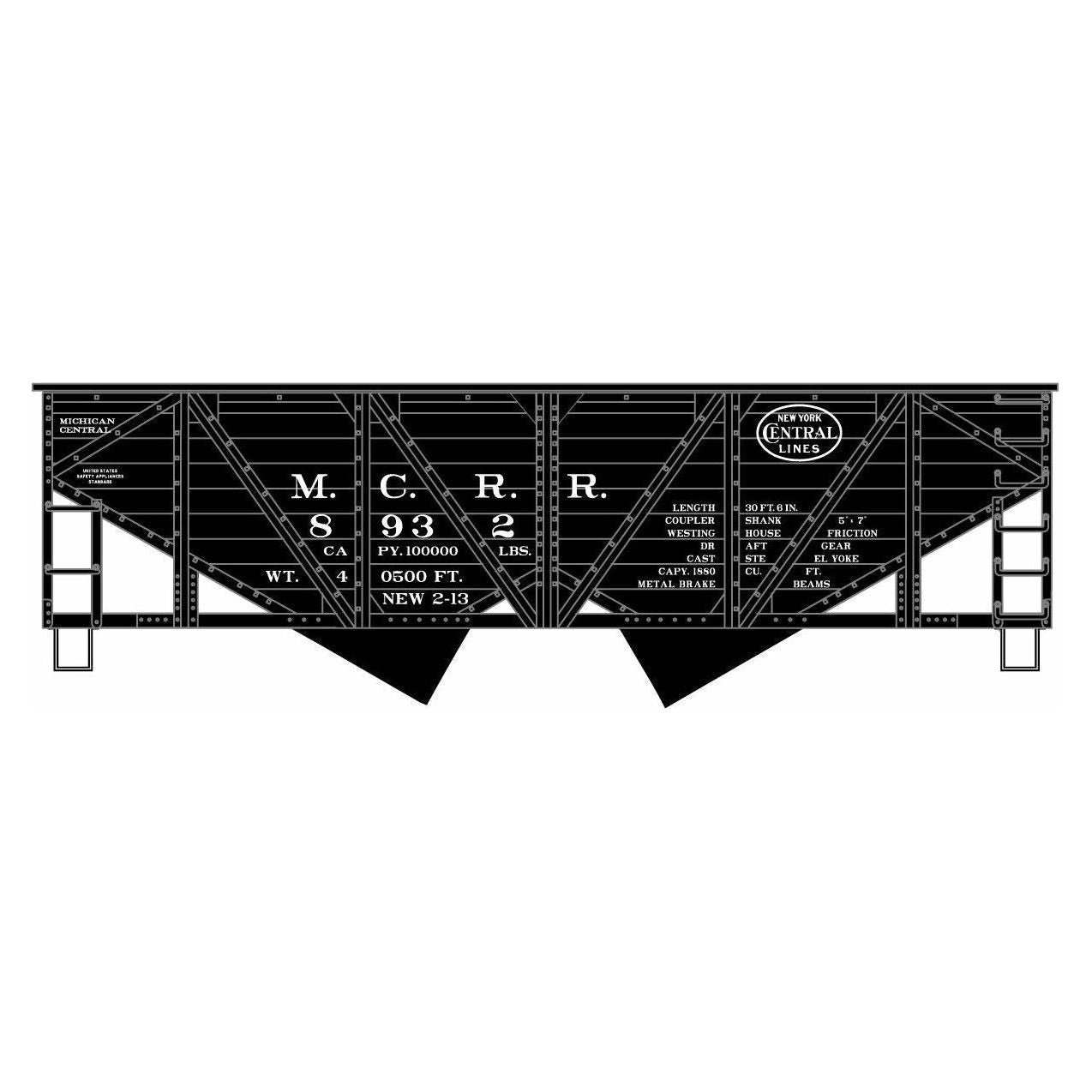 Accurail, HO Scale, 2723, 55-Ton Wood-Side Twin Hopper, Michigan Central (NYC), Kit