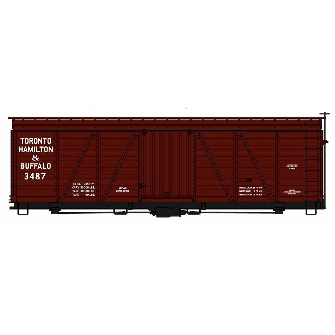 Accurail, HO Scale, 1183, 36' Fowler Wood Box Car Kit, Toronto Hamilton and Buffalo, #3487, (KIT)