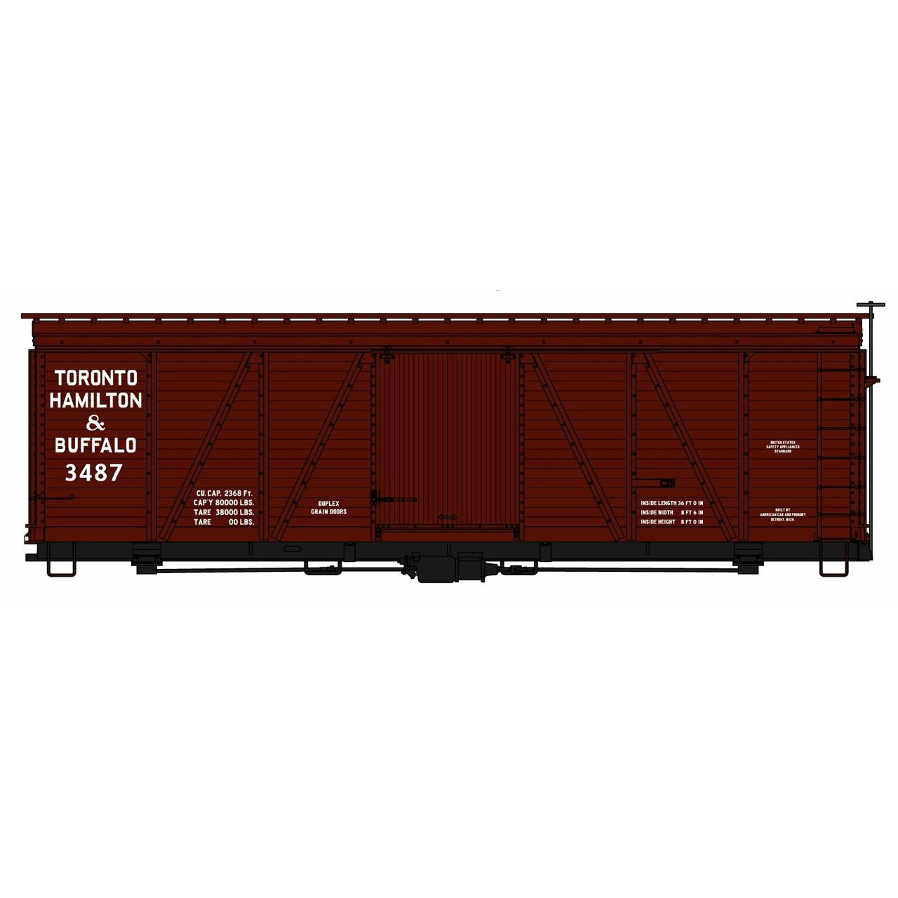 Accurail, HO Scale, 1183, 36' Fowler Wood Box Car Kit, Toronto Hamilton and Buffalo, #3487, (KIT)