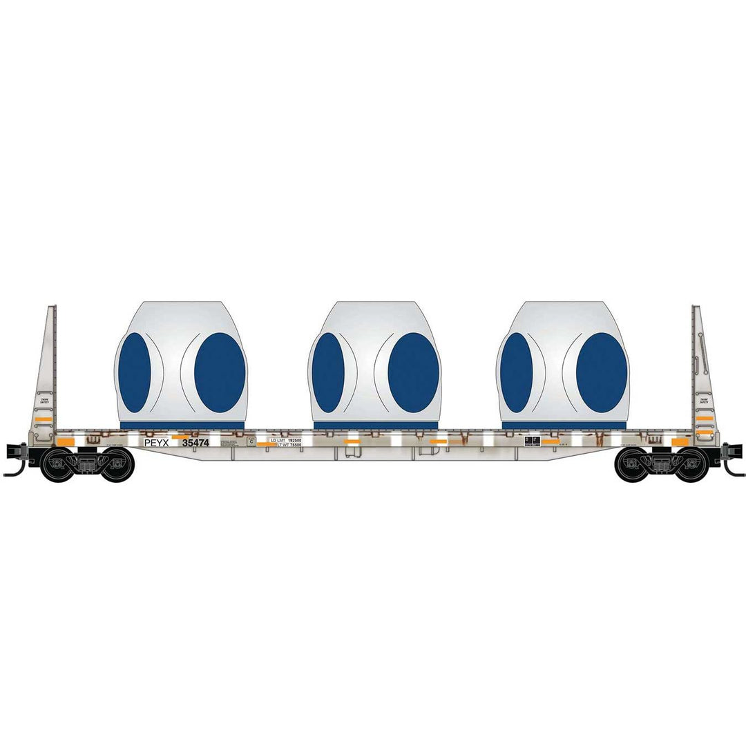 Micro Trains Line, 544 44 470, N Scale, 61' 8" Bulkhead Flatcar w/Wind Turbine Blade Mounts - Ready to Run, Road, #35474