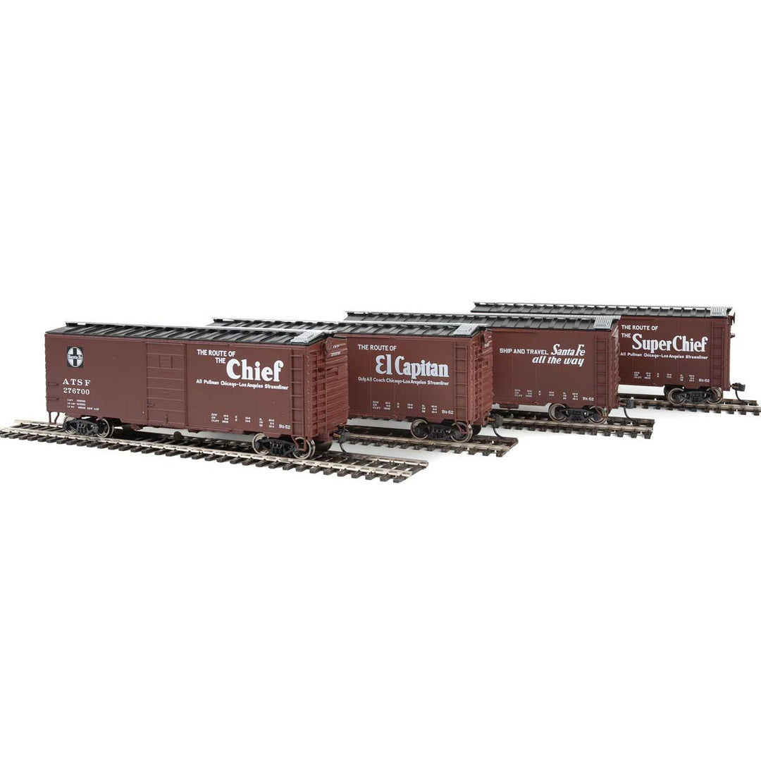 Walthers, 910-51400, HO Scale, 40' PS-1 Boxcar, Santa Fe, Set #1, 4 Pack USED