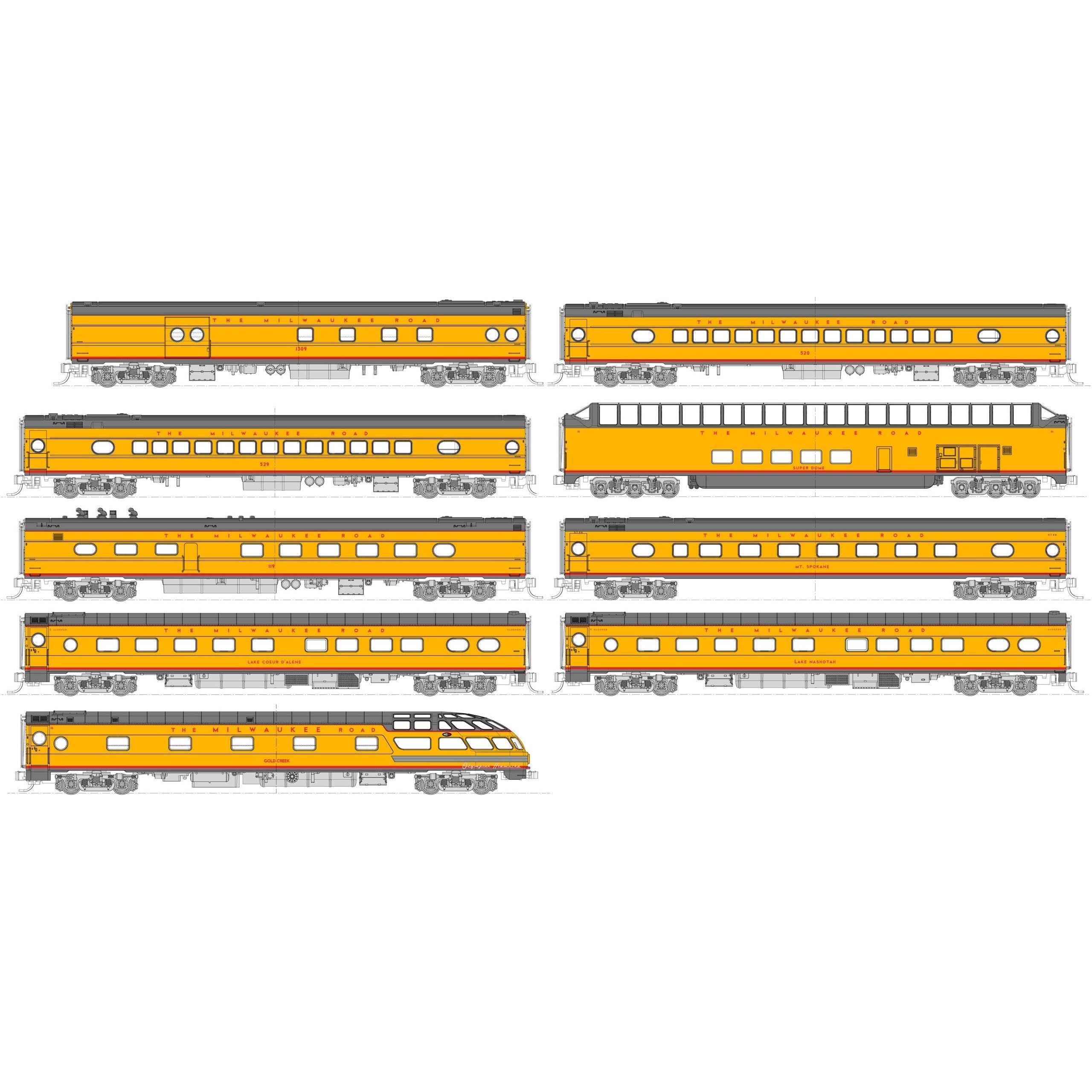 Kato, 106-089, N Scale, Olympian Hiawatha 9-Car Passenger Set, Post-1955 Version, Milwaukee Road