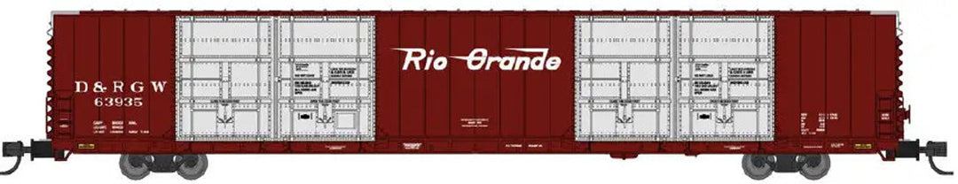 Bluford Shops, N Scale, 87345, 86’ Quad Door Boxcar, Rio Grande, post-'74, #63936