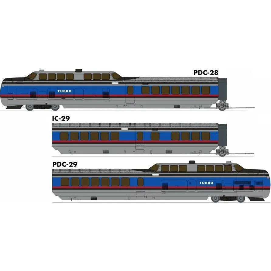 Rapido, 203502, HO Scale, UAC TurboTrain 3-Car Car Set, Penn Central/DOT, DCC and Sound