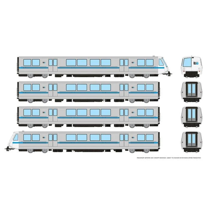 Rapido, HO Scale, 204501, BART Legacy A-B-B-A Train-Only Set, Bay Area Rapid Transit, (DCC and Sound) |