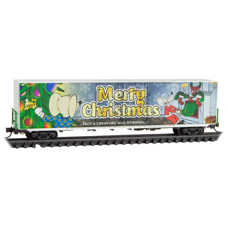 Micro-Trains N 10200280 60' Box Car With Excess Height, Double Plug Doors, And Rivet Side, Micro-Mouse (2023 Christmas Car)