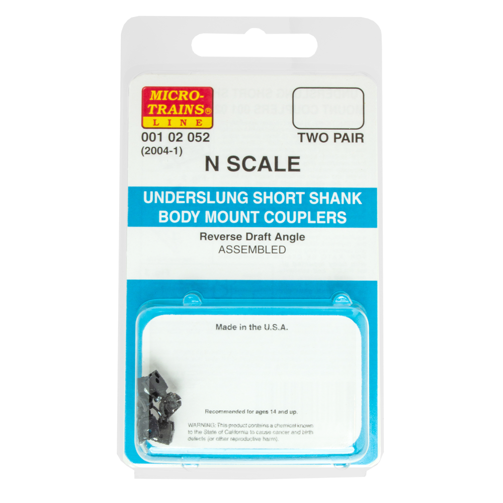 Micro-Trains, 001 02 003, N Scale, Underslung Short Shank Body Mount Couplers, 2 Pair, (2004-1)sc