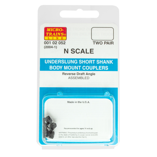 Micro-Trains, 001 02 003, N Scale, Underslung Short Shank Body Mount Couplers, 2 Pair, (2004-1)sc