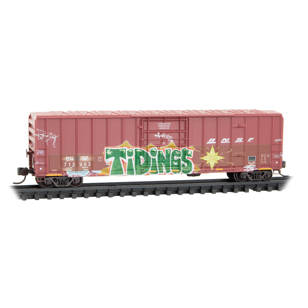 Micro-Trains, N Scale, 983 02 289, 50' Rib Side Boxcar, BNSF, Christmas Graffiti, 3-Pack
