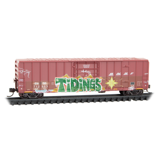 Micro-Trains, N Scale, 983 02 289, 50' Rib Side Boxcar, BNSF, Christmas Graffiti, 3-Pack