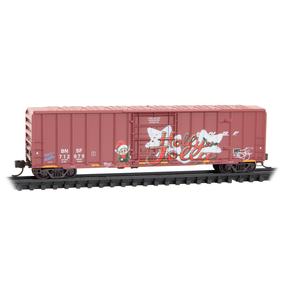 Micro-Trains, N Scale, 983 02 289, 50' Rib Side Boxcar, BNSF, Christmas Graffiti, 3-Pack