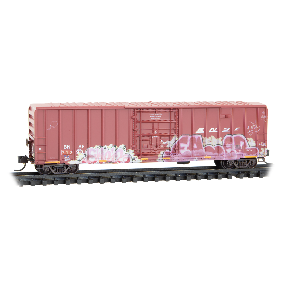 Micro-Trains, N Scale, 983 02 289, 50' Rib Side Boxcar, BNSF, Christmas Graffiti, 3-Pack