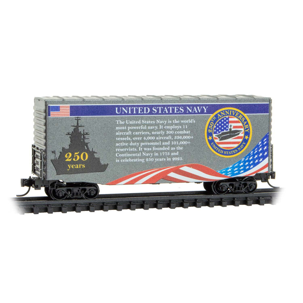 Micro-Trains, N Scale, 101 00 842, 40' Hy-Cube Box Car With Single Door, U.S. Navy Anniversary