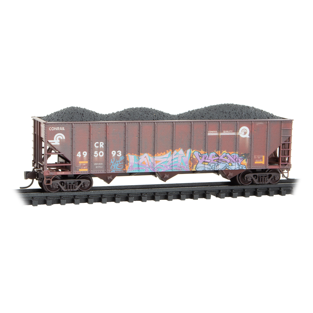 Micro-Trains, N Scale, 983 05 103, 100-Ton 3-Bay Open Hopper, Conrail, Weathered, 3-Pack